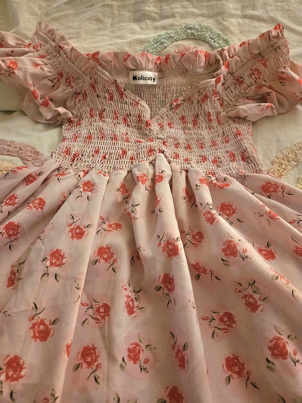 Molicuty Pink Floral Off-Shoulder Smocked Dress - Picture 7 of 9